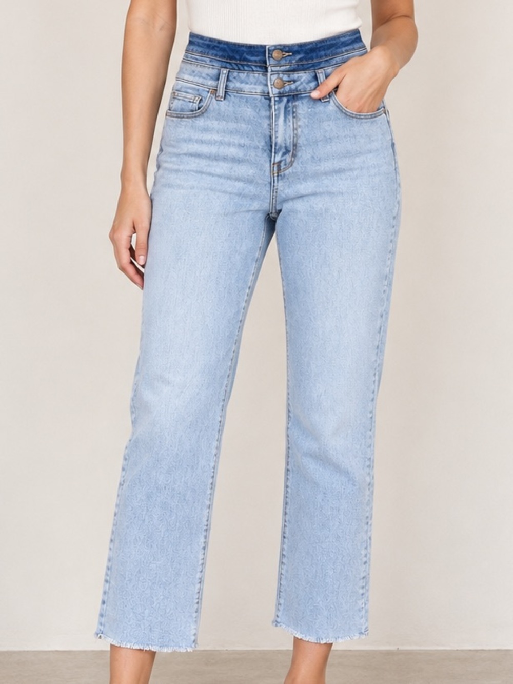 New York & Company Light Blue High-Rise Cropped Straight Jeans